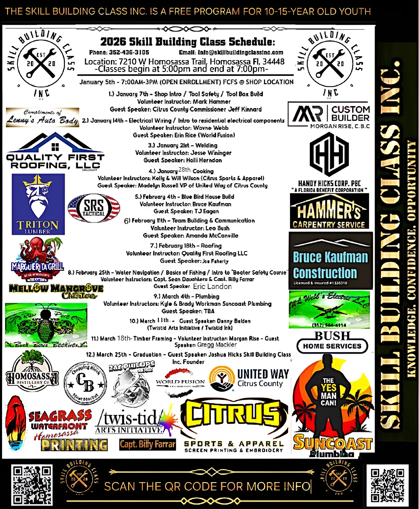 2026 Skill Building Class Schedule Flyer